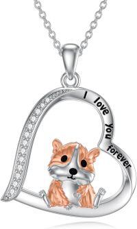 wholesale 925 Sterling Silver Corgi Dog Heart Pendant Necklace with Cubic Zirconia and Engraved Message I Love You Forever for Women-Guinea Pig