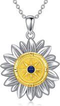 wholesale 925 Sterling Silver Sunflower Compass Pendant Necklace with Blue Stone - Nautical s for Women-0-0