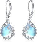 wholesale 925 Sterling Silver Blue Moonstone Rose Vine Filigree Teardrop Dangle Leverback Earrings-0-0
