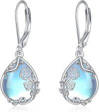 wholesale 925 Sterling Silver Blue Moonstone Rose Vine Filigree Teardrop Dangle Leverback Earrings-6-Rose