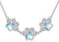 wholesale 925 Sterling Silver Moonstone Paw Print Necklace for Dog & Cat Lovers-0-0