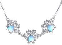 wholesale 925 Sterling Silver Moonstone Paw Print Necklace for Dog & Cat Lovers-Paw Print