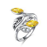 wholesale 925 Sterling Silver CZ Chakra Tree Leaf Adjustable Ring (6 9 ) Holiday Gift-11-Topaz Ring