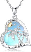 wholesale 925 Sterling Silver Palm Tree Moonstone Pendant Necklace Ocean  for Women-0-0