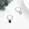 wholesale 925 Sterling Silver Black Onyx Huggie Hoop Earrings with Rune Engraving for Women Men  48mm Diameter-0-4
