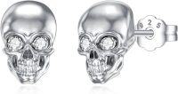 wholesale 925 Sterling Silver CZ Skull Stud Earrings for Women and Men-Skull