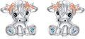 wholesale 925 Sterling Silver Hypoallergenic Highland Cow Stud Earrings with Blue Crystal Accents and Rose Gold Bow Tie for Women-0-0