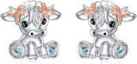wholesale 925 Sterling Silver Hypoallergenic Highland Cow Stud Earrings with Blue Crystal Accents and Rose Gold Bow Tie for Women-Rose Gold