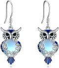 wholesale 925 Sterling Silver Owl Moonstone Zircon Blue Enamel Drop Earrings For Women-0-0