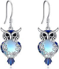 wholesale 925 Sterling Silver Owl Moonstone Zircon Blue Enamel Drop Earrings For Women-Blue moonstone owl earrings