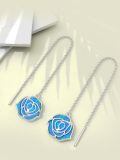 wholesale 925 Sterling Silver Blue Leaf Long Chain Earrings-0-3