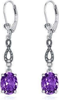 wholesale 925 Sterling Silver Birthstone Crystal Infinity Love Leverback Earrings Mother s Day Gift-Dark Purple