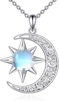 wholesale 925 Sterling Silver Opal Sun and Moon Star Pendant Necklace with Swirls Design-moon sun necklace