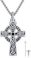wholesale 925 Sterling Silver Celtic Cross Pendant with Black Stone and Norse Runes - Viking Jewelry for Men & Women -0-0