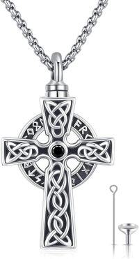 wholesale 925 Sterling Silver Celtic Cross Pendant with Black Stone and Norse Runes - Viking Jewelry for Men & Women -Urn Pendant