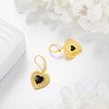 wholesale Gold 925 Sterling Silver Black Onyx Heart Drop Earrings 42mm Long Leverback Jewelry for Women Girls Gift Boxed-0-2