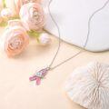 wholesale 925 Sterling Silver Breast Cancer Awareness Pink Ribbon Dove Pendant Necklace-0-2