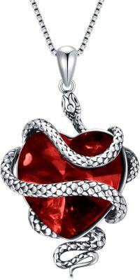 wholesale  Sterling Silver Heart Crystal Snake Necklace Birthstone Jewelry Gift for Women Wife Mom -gernet