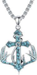 wholesale 925 Sterling Silver Turquoise Anchor Pendant Necklace for Men's Fishing Gifts-0-0