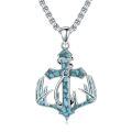 wholesale 925 Sterling Silver Anchor Pendant Necklace Wholesale With Turquoise Inlay-0-0