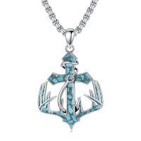 wholesale 925 Sterling Silver Anchor Pendant Necklace Wholesale With Turquoise Inlay-4-02-Turquoise