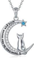 wholesale 925 Sterling Silver Moonstone Star and Cat Pendant Necklace with I Love You to the Moon Inscription - Gifts for Her-0-0