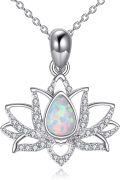 wholesale 925 Sterling Silver Opal Lotus Necklace – Iridescent Flower Pendant with Super Strong Rolo Chain-0-0