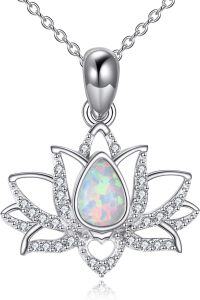 wholesale 925 Sterling Silver Opal Lotus Necklace – Iridescent Flower Pendant with Super Strong Rolo Chain-Lotus Opal Necklace