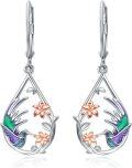 wholesale 925 Sterling Silver Enamel Flower Hummingbird Drop Earrings-0-0