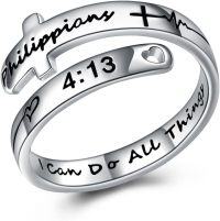 wholesale 925 Sterling Silver Cross Rings Adjustable Wrap Inspirational Jewelry Gifts for Women Teens-2-I can do all things
