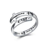 wholesale 925 Sterling Silver Faith Love Hope Engraved Rings Wholesale With Cross Design-2-I can do all things