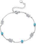 wholesale 925 Sterling Silver Blue Turquoise & Black Pearl Opal Leaves Charm Bracelet s for Women-0-0