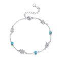 wholesale 925 Sterling Silver Blue Turquoise & Black Pearl Opal Leaves Charm Bracelet s for Women-0-0