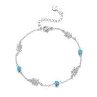 wholesale 925 Sterling Silver Blue Turquoise & Black Pearl Opal Leaves Charm Bracelet s for Women-turquoise