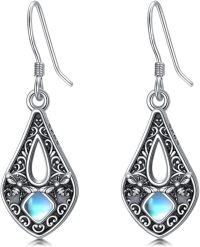 wholesale 925 Sterling Silver Teardrop Moonstone Filigree Drop Dangle Earrings with Butterflies and Bees for Women-Bee