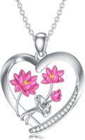 wholesale 925 Sterling Silver Pink Lotus Flower Heart Pendant Necklace for Women-0-0