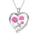 wholesale 925 Sterling Silver Pink Lotus Flower Heart Pendant Necklace for Women-0-0