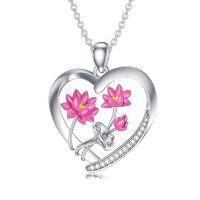 wholesale 925 Sterling Silver Pink Lotus Flower Heart Pendant Necklace for Women-7-July-Lotus