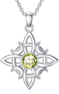 wholesale 925 Sterling Silver Witches Knot Birthstone Necklace Wicca Moon Celtic Pendant-08-Birthstone & August