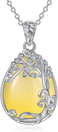 wholesale Sterling Silver Moonstone Filigree Teardrop Pendant Necklace for Women-LL-Tree of Life Yellow Agate Necklace