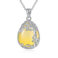 wholesale 925 Sterling Silver Filigree Teardrop Pendant Necklace for Women-LL-Tree of Life Yellow Agate Necklace