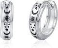 wholesale 925 Sterling Silver Sun & Moon Huggie Hoop Earrings with Stars - 14mm Diameter-0-0