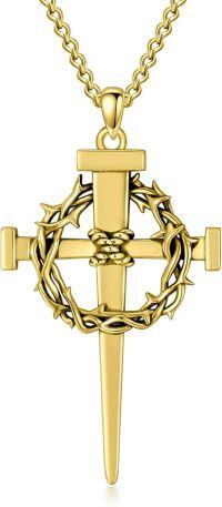 wholesale Sterling Silver Cross Necklace Christian Jewelry for Men-A01-Gold