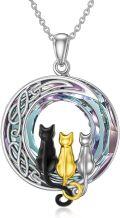 wholesale TOUPOP Cat Gifts For Cat Lovers Sterling Silver 1 2 3 4 Cats Necklace With Crystal Moon Pendant Necklace Birthday Christmas Gifts For Women Celtic Jewelry -0-0