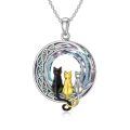 TOUPOP Sterling Silver Crystal Cat Moon Pendant Necklace-0-0