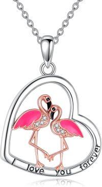 wholesale 925 Sterling Silver Flamingo Heart Pendant Necklace  for Women Mother Wife-Flamingo-B