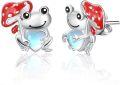 wholesale 925 Sterling Silver Frog with Mushroom & Heart Moonstone Stud Earrings for Women Gift-0-0