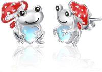 wholesale 925 Sterling Silver Frog with Mushroom & Heart Moonstone Stud Earrings for Women Gift-Frog Mushroom