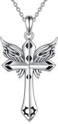 wholesale 925 Sterling Silver Cross Angel Wing Necklace w/Guardian Angel Wings Pendant for Women Girls Wife Christmas Gift-0-0