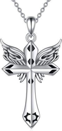 wholesale 925 Sterling Silver Cross Angel Wing Necklace w/Guardian Angel Wings Pendant for Women Girls Wife Christmas Gift-angle wings cross